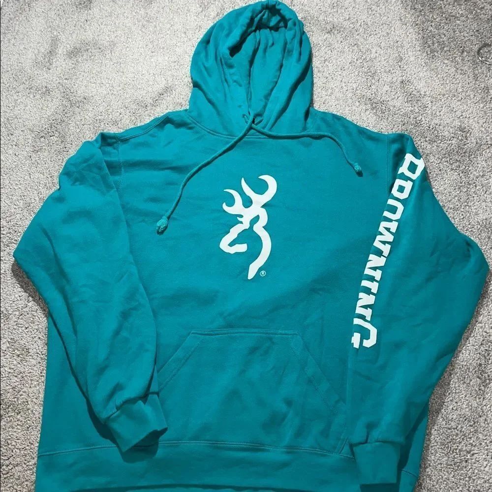 Green Spell out Browning Rifle Guns Fleece Hooded Hoodie Sweatshirt 2XL Hunting